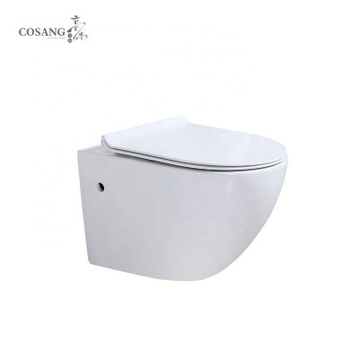 2020 new Guangdong, China hot sale  Ceramic round rimless wall hung toilet bowl p-trap Gravity Flushing