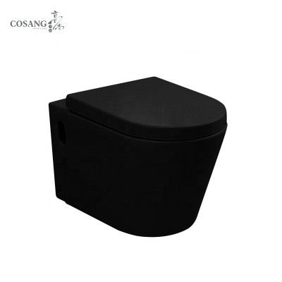 hot sale luxury Guangdong China Ceramic black color bathroom rimless wall mounted toilet bowl wall hung wc