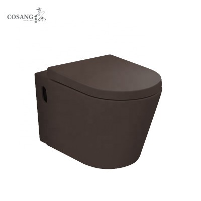 hot sale luxury Guangdong China Ceramic brown color bathroom rimless wall mounted toilet bowl wall hung wc